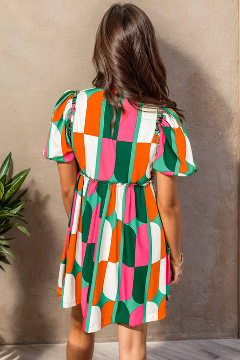 'Giselle' Colour Block Round Neck Short Sleeve Dress - Celes Fashion